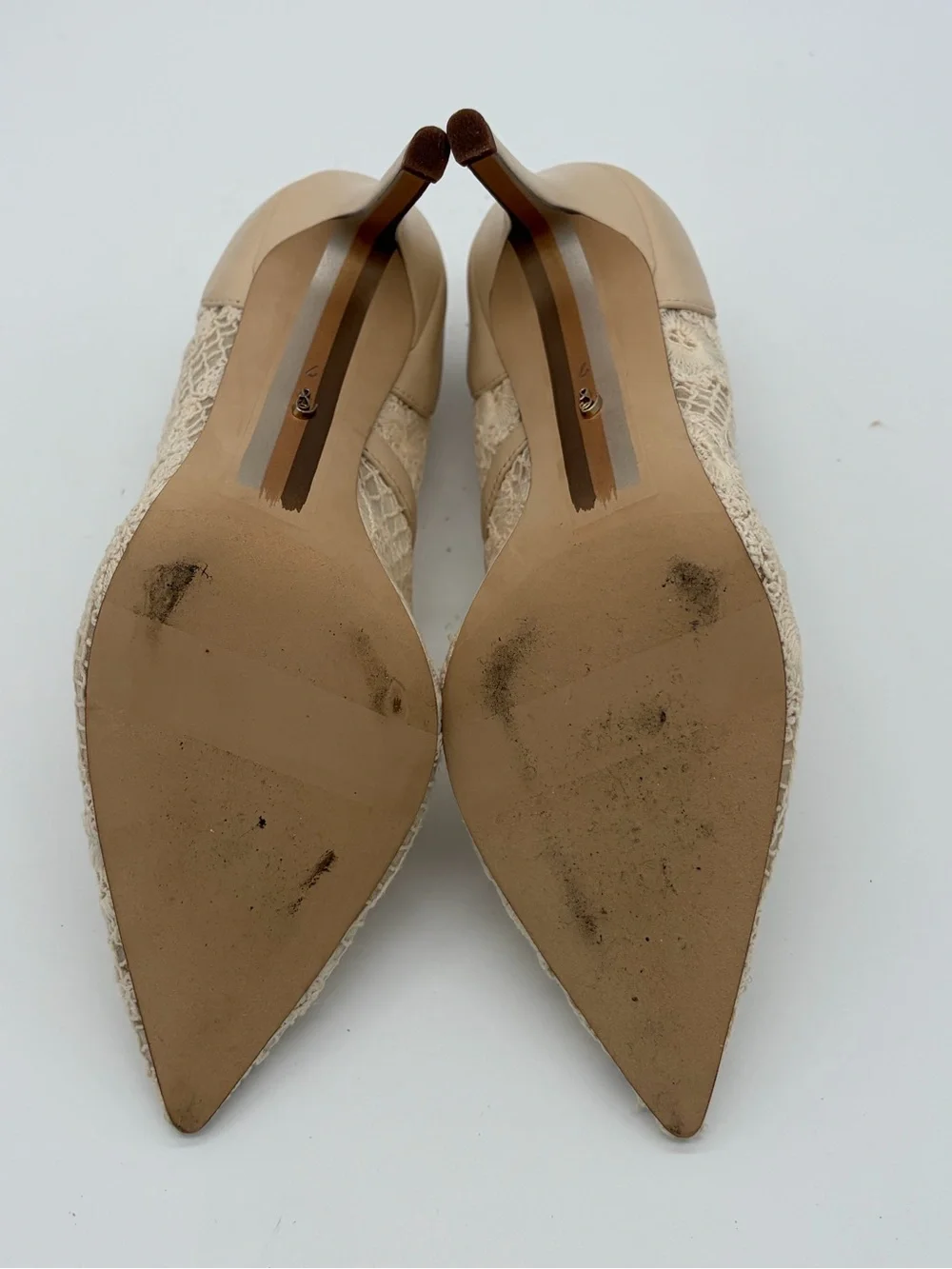 Sam Edelman Beige Lace Pointed-Toe Pumps